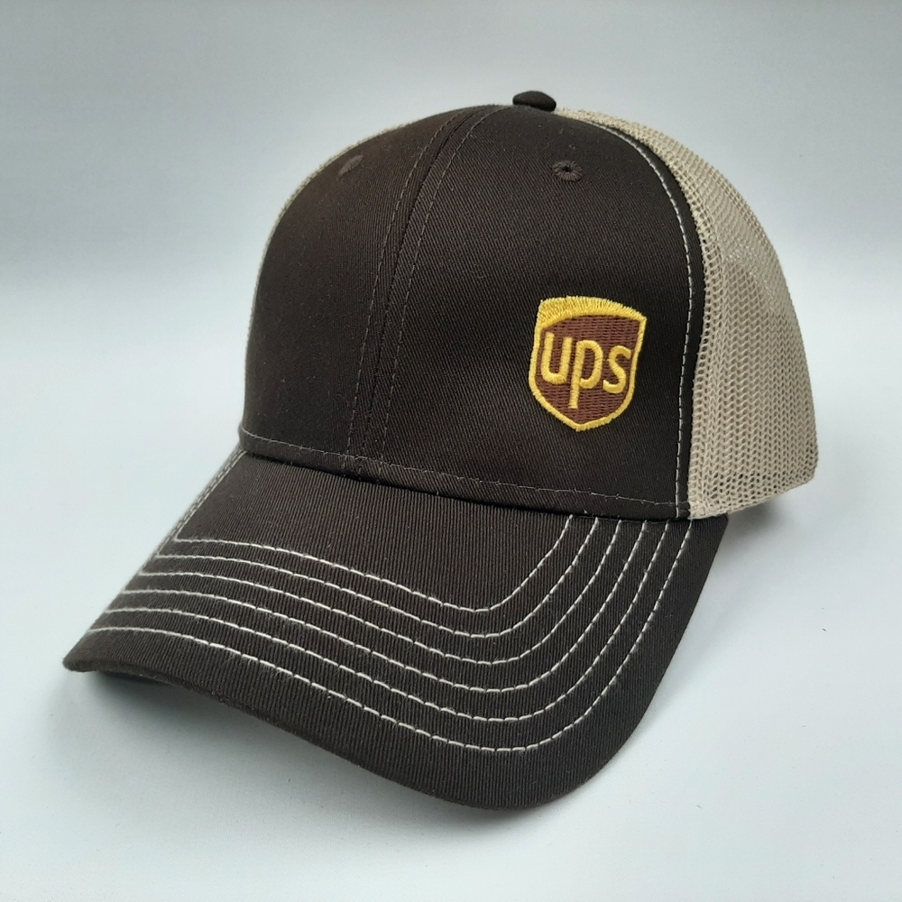 United Parcel Trucker Mesh Snapback Cap Hat Brown Embroidered Curved Visor
